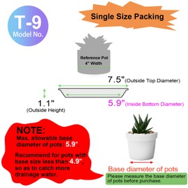GREGICH 6 Pcs Plastic Plant Saucer Trays 7.5" (5.9" at Base), Single Size, Strong 6 8 10 12 inch Plant Water Catcher Tray for Pots Indoors Planter Drainage Drip Dish Potted Flower Bottom Plate Outdoor