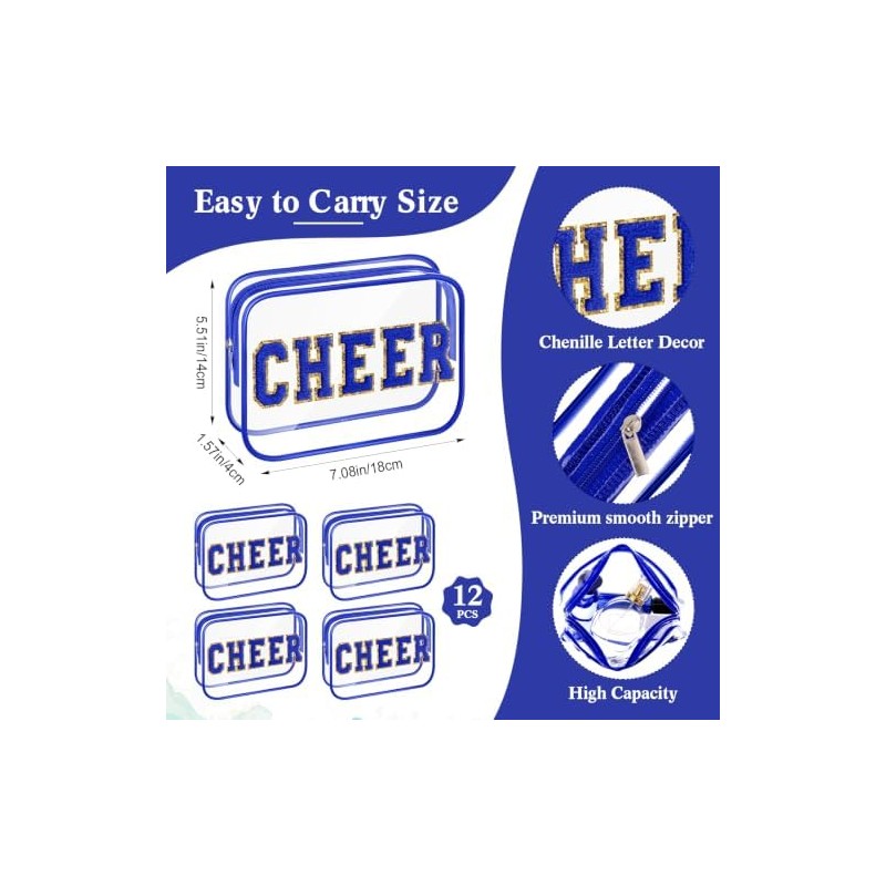 Kacctyen 12 Pack Cheer Clear Makeup Bags, Blue, Travel Cosmetic