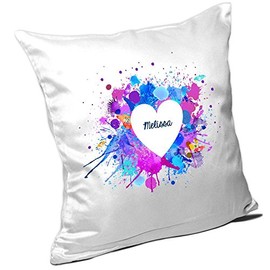 Cushion with Name Melissa and Water Colour Motif with Heart Valentine's Day – Name Cushion – Cushion Cuddle Pillow