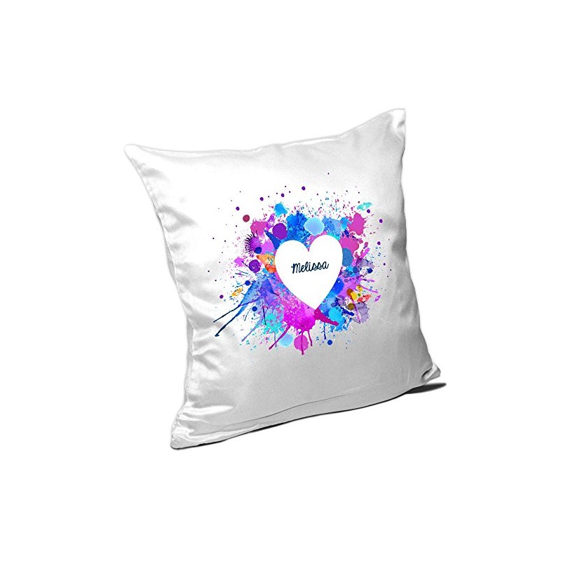 Cushion with Name Melissa and Water Colour Motif with Heart