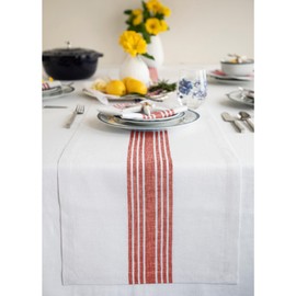 Solino Home Rojo y White Camino de Mesa Lino 60 Pulgada Larga – 100% Lino Puro 14 x 60 Pulgadas Camino de Mesa – vestidor Sala de Estar Camino de Mesa Granja – Farmhouse