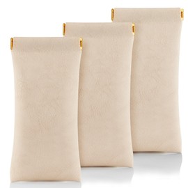 FHJLZFA 3 pack leather eyewear case PU soft sunglasses bag squeeze top portable lightweight eyewear case for men and women (White)