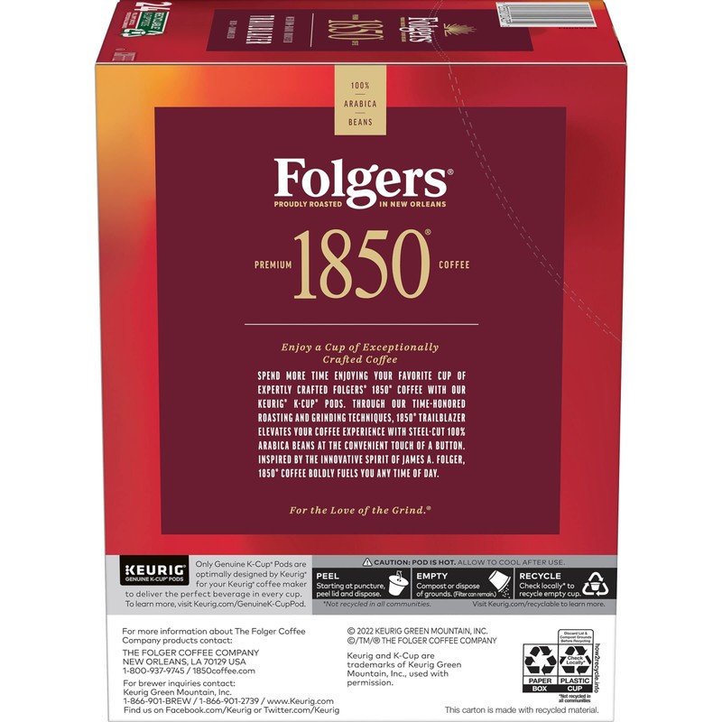 1850 by Folgers Trailblazer Medium Dark Roast Coffee, 96 Keurig