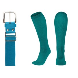 League Outfitters Baseball Belt and Socks Combo Adjustable Baseball/Softball Belt for Youth, Boys, Girls, and Adult (Teal, Small)