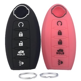 KUSTSOFT Silicone Key Fob Cover Fit for Nissan 5 Button Nissan 350Z 370Z Altima Armada GT-R Leaf Pathfinder Rogue Sentra Maxima Murano Versa CWTWB1U840 285E3-3SG0D(Black Pink)
