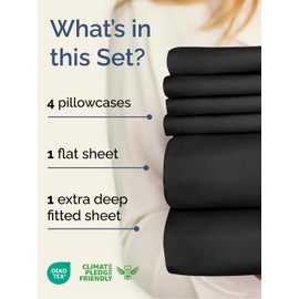 Extra Deep King Sheet Set - 6 Piece Breathable and Cooling Sheets - Hotel Luxury Bed Sheets Set - Easy & Secure Fit - Soft, Wrinkle Free and Comfy Sheets Set - Black Sheet Set with Extra Deep Pockets