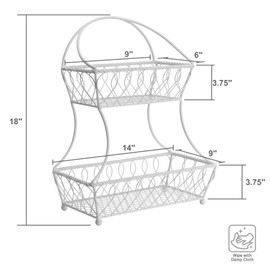 Gourmet Basics by Mikasa Loop and Lattice 2-Tier Metal Countertop Flatback Fruit Storage Basket, 18 Inch, White