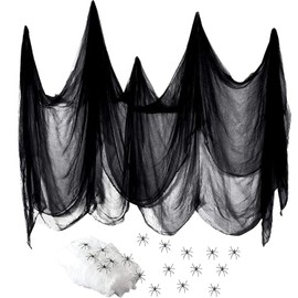 Tela Espeluznante para Decoración de Halloween 215 x 500 cm, Tela de Malla Espeluznante Halloween con 100 pies Cuadrados Telarañas y 20 Arañas Falsas para Decoración de Interiores y Exteriores,Patios