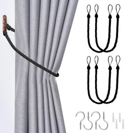 Lollanda 4Pcs Rope Curtain Tiebacks, Drape Tie Backs for Curtain, Black Curtain Tie Simple, Curtain Rope Holder Buckle for Curtain (Black-4Pcs)