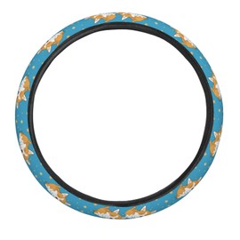 Buyidec Cartoon Sleep Corgi Dog Cute Blue Steering Wheel Covers Anti-Slip Elasticity Car Accessories Steering Wheel Protector Universal 15 Inch for Cars SUV Vehicle Truck