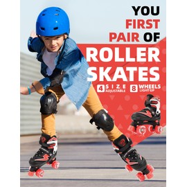 SUPER YOUNGSTER Adjustable Roller Skates Boys Kids 4-12 Roller Skates with Light up Wheels, Fun Rollerskate for Youth Toddlers