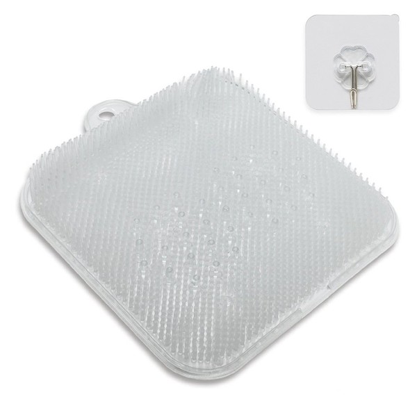 Shower Foot Cleaner Scrubber Massager, Foot Pain Tired Feet Relaxing Acupressure Mat with Non-Slip Suction Cups and Cleaning Bristles, Increase Circulation, Exfoliation (Clear, 9.5 x 9.5 Inches)