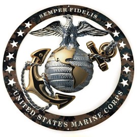 MIDWEST CORVETTE USMC OFFICER ROUND LARGE WALL EMBLEM CAMOUFLAGE 19"x19" MARINE CORPS SEMPER FI