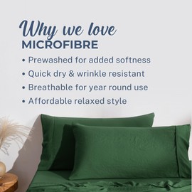 Dreamaker Superfine Washed Microfiber King Pillowcase Super Soft Microfibre All Season Breathable and Warm Wrinkle Resistant Machine Washable - Twin Pack Hunter Green