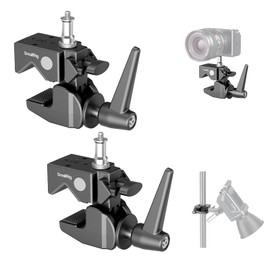 SmallRig Super Clamp Kit 2-Pack, Heavy Duty Max Load 33lb /15kg, with a 1/4"-20 & a 3/8"-16 Top Screw on a 5/8" Stud, for Photography Studio Video Camera Lighting, for Round Pipe and Flat Surface 5318