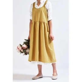 (One Size, Yellow) - ZI TENG Cotton and Linen Apron Fashion Adjustable Bib Chef Apron, Fashion Coffee Shop Waist Kitchen Aprons & Women Apron for Cooking,Maid Apron Baking, Gardening 80cm X 110cm