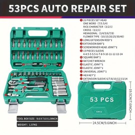 53-piece S2 Dual-Purpose Wrench Socket Tool Set with 72-tooth Quick Ratchet Flyfly Auto Repair