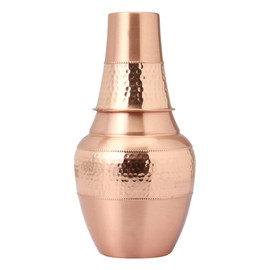 Pure Copper Bedside Carafe Set - 100% Handcrafted Water Pitcher with Tumbler for Ayurvedic Benefits, 1.4 Liter Capacity