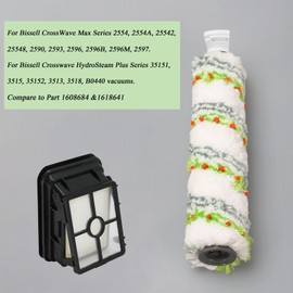 Lemige Brush Filter Replacement Parts for Bissell CrossWave HydroSteam 35151 35152 3513 3518 for CrossWave Max 2554 2590 2593 2596 Vacuum, 2788 Pet Brush 2787 Multi-Surface Brush 1866 Vacuum Filter