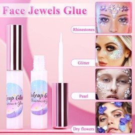 Rhinestones Face Glue, Shynek 2PCS Makeup Body Glue Long Lasting Waterproof Eye Glitter Glue Hair Adhesive for Skin Jewels Face Gems Eye Rhinestone Chunky Body Glitter