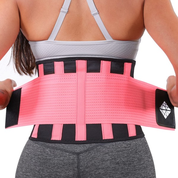 NeoHealth - Soporte transpirable y ligero para espalda baja, cinturón de entrenamiento de cintura, recuperación de postura y alivio del dolor, ejercicio ajustable, unisex, rosa, M