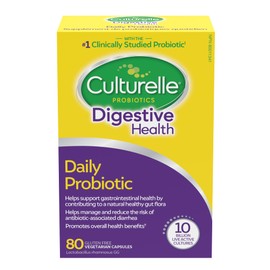 Culturelle Daily Digestive Health Daily Probiotic for Men and Women, With 100% Naturally Sourced Lactobacillus GG Strain, Pharmacist Recommended, Gluten Free and Vegan, 80 Count Capsules