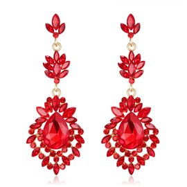 EVER FAITH Wedding Party Earrings for Bridal Brides, Red Rhinestone Statement Leaf Drop Dangle Earrings for Women