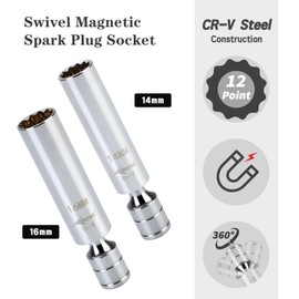 AEROFORCE 14PCS 3/8-Inch Drive Swivel Magnetic Spark Plug Socket Set with 3/8'' Torque Wrench (5-45 Lb.ft/6.8-61.2 Nm), Universal Joint & Extension Bar - Durable CR-V Steel for Easy Spark Plug Removal