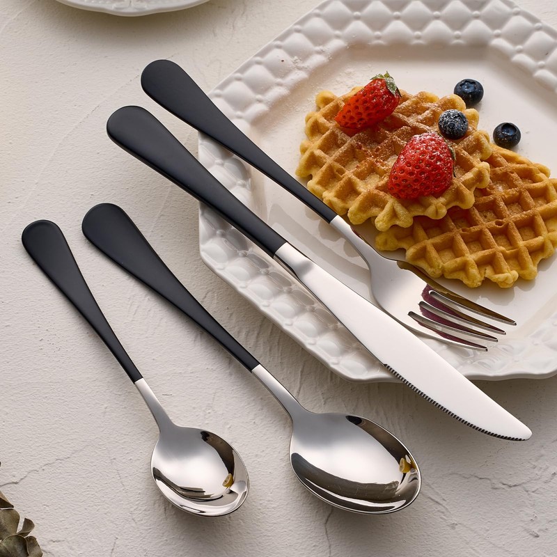 DINYWOW 20-Pieces Black Silverware Sets for 4,Black Handle Stainless Steel