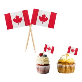 100 Pieces Canada Flag Toothpicks, Small Food Cupcake Topper for Canada Day Decorations, Mini Stick Flags Deco Toothpick for Cocktail Sandwiches Ice Cream Fruit Appetizers Burgers