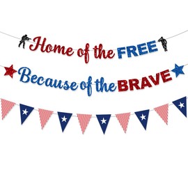 FHGG Pre-Strung Memorial Day Decorations Banner Thank You Veterans Days Glitter Blue Red Sliver 4th of July Patriotic for Memorial Day Office Home Outdoor Indoor Party Decor NO DIY