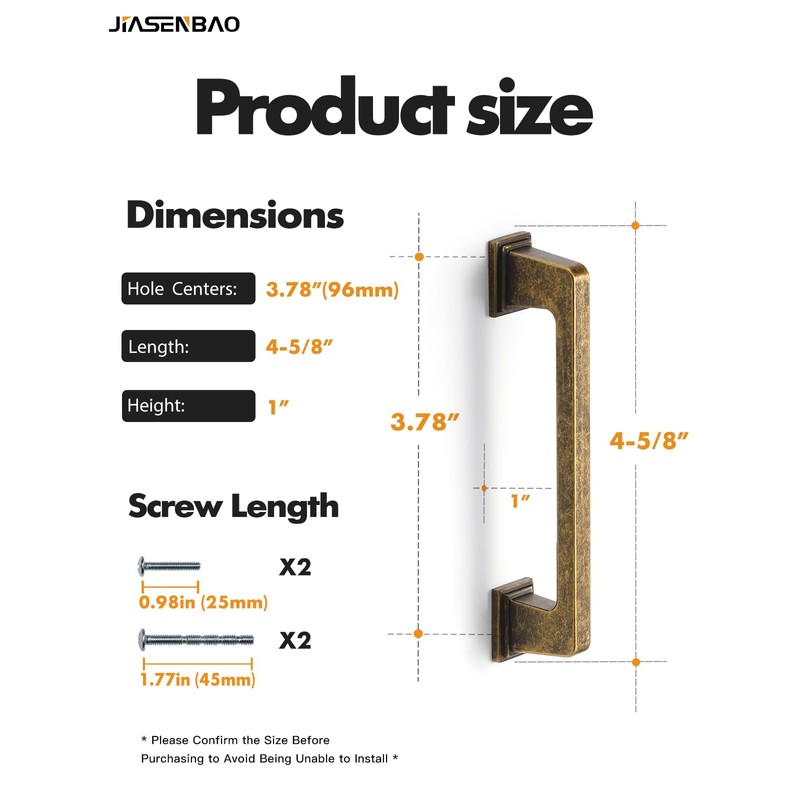 JIASENBAO 5 Pack Antique Brass Cabinet Pulls 3.78" Hole Center
