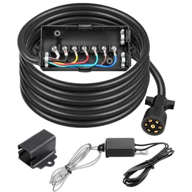 PARTSam 7 Way Trailer Wiring Harness Kit 8ft Trailer Cord 12V Breakaway Switch and Plug Holder Trailer Connector Cable Wiring Harness with 7 Gang Junction Box Waterproof