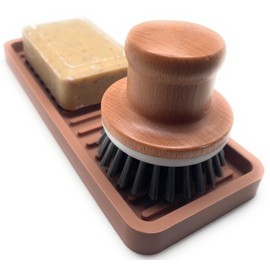 Happitasa Silicone Kitchen Sink Organizer Tray, Sponge Holder and Countertop Protector | Bathroom and Kitchen Soap Dish and Dispenser Tray (Mocha, 9"x3.5")