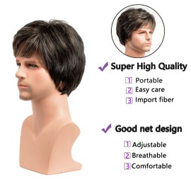 MEIRIYFA Mens Short Wig Brown,Handsome Male Layered Cosplay Costume Party Replacement Wig (Brown Mixed Gray)
