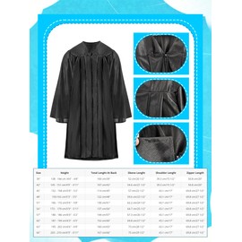 4 Pcs Graduation Gown Unisex Matte Robes Choir Robe for Adults Church Judge Robes Pulpit Robe Pastor Baptism Costume (black, Size 57)