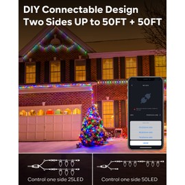 C9 Christmas Lights Outdoor DIY, 33Ft Extendable Smart 50 LED Color Changing String Lights, APP Remote Controlled Music Timer Waterproof C9 Programmable Lights for Eaves Fence Xmas Tree Decoration
