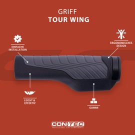 CONTEC Tour Wing Bicycle Grips 133/93mm D2 Dual Component Rubber Twist Grip Shifter Shock Absorption Washable Includes Clamping Rings Black Pair