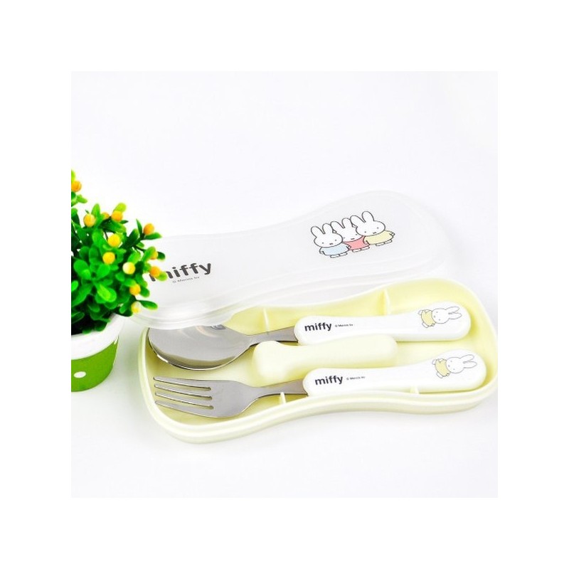 (KitchenU) Miffy Character Spoon and Fork Case Set for Toddlers