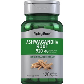 Piping Rock Ashwagandha Supplement | 120 Capsules | Herb Extract for Men and Women | Non-GMO, Gluten Free