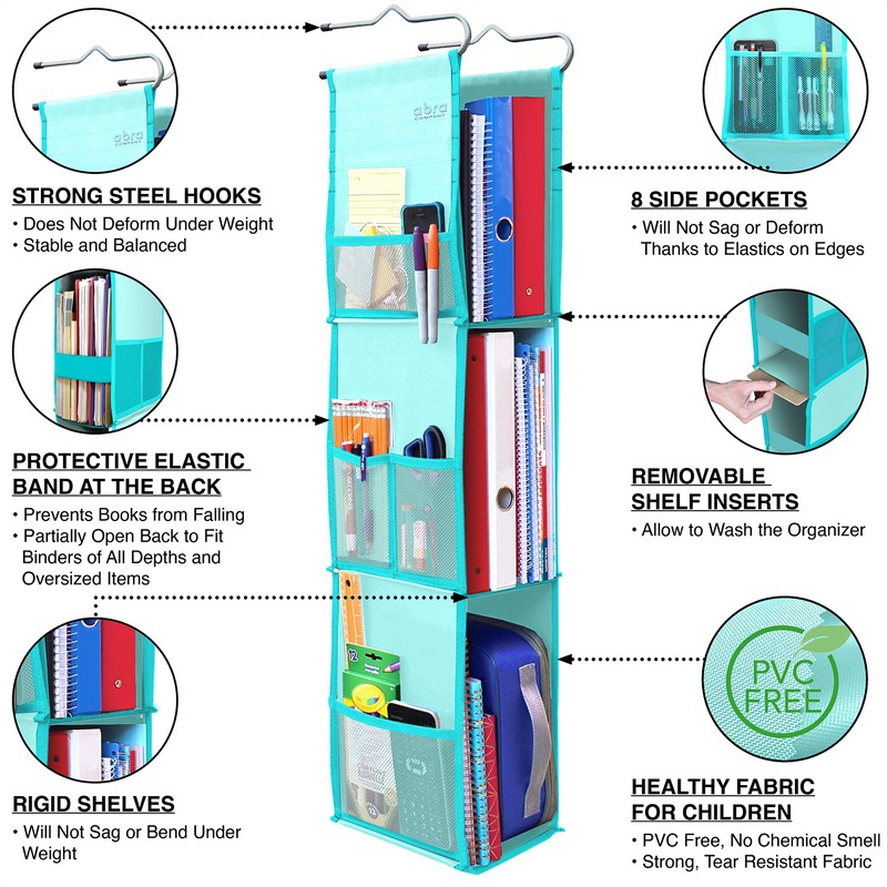 ABRA® 3 Shelf Hanging Locker Organizer for School, Work, Gym,
