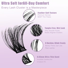 Molly Magic Flora Lash Clusters Kit，Wispy Natural 8-18mm Cluster Eyelash Extensions Kit, D Curl Individual DIY False Lash Extension Kit With Lash Bond and Seal, Thin Invisible Black Lash Band