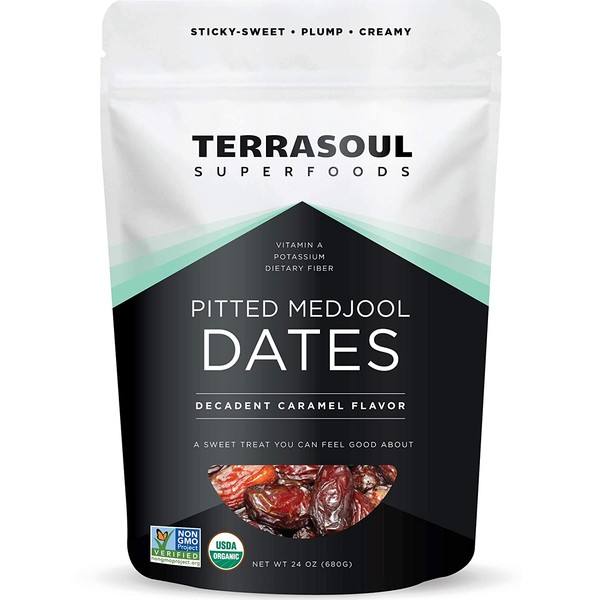 Terrasoul Superfoods Organic Pitted Medjool Dates, 1.5 Lbs - Pits Removed | Soft Chewy Texture | Sweet Caramel Taste