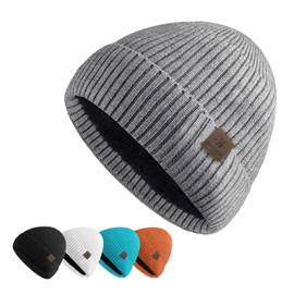 UNNESTAR Men's Beanie Fleece Winter Hats for Men Keep Warm in Cold Weather Thermal Toboggan Skull Cap Knitted, gray