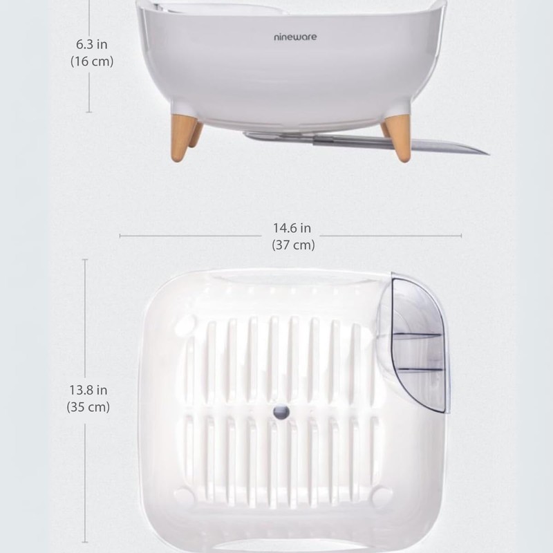 Nineware Compact Dish Drying Rack with Utensil Holder, 360° Rotating