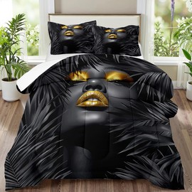 CCoutueChen Black Girls Comforter Set Queen Size Tropical Bedding Set Palm Leaf Comforter Women Men 3Pcs Soft Lightweight Down Alternative Comforters for All Season