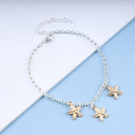 Aneneiceera Boho Starfish Anklet Bracelet Mixed Color Ankle Chain Gold Starfish Star Pendant Anklet Silver Foot Chain Hawaiian Beach Starfish Foot Jewelry for Women and Girls