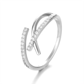 Anillo de Mujer Qwonekou Anillo Ajustable para Mujer con Circonita Cúbica, Anillos de Mujer Brillante y Elegante Anillo de Boda Regalo Ideal para Mujeres Tamaño Universal Color Plata 40041