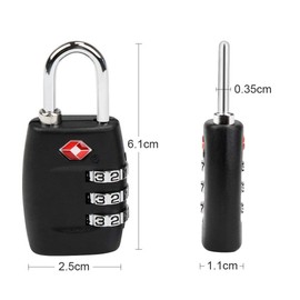 2 x TSA Security Padlock - 3-dial Combination Travel Suitcase Luggage Bag Code Lock (Black)