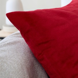 Encasa Homes Velvet Cushion Covers, Set of 2, 40 x 40 cm, Red, Plain, Soft and Smooth, Washable, Square, Large Scatter Cushion Covers for Couch, Sofa, Chair, Bed and Living Area